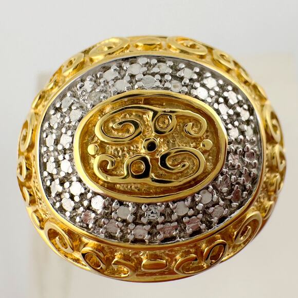 Gold and Silver Statement Ring with Ancient Motif - Size 7.5 - Picture 4 of 12